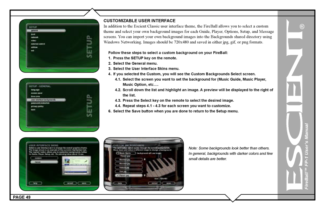 Escient FP-1 user manual Customizable User Interface 