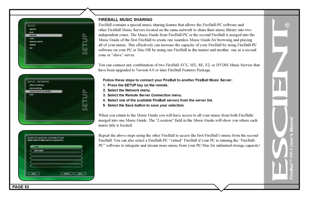 Escient FP-1 user manual Fireball Music Sharing 