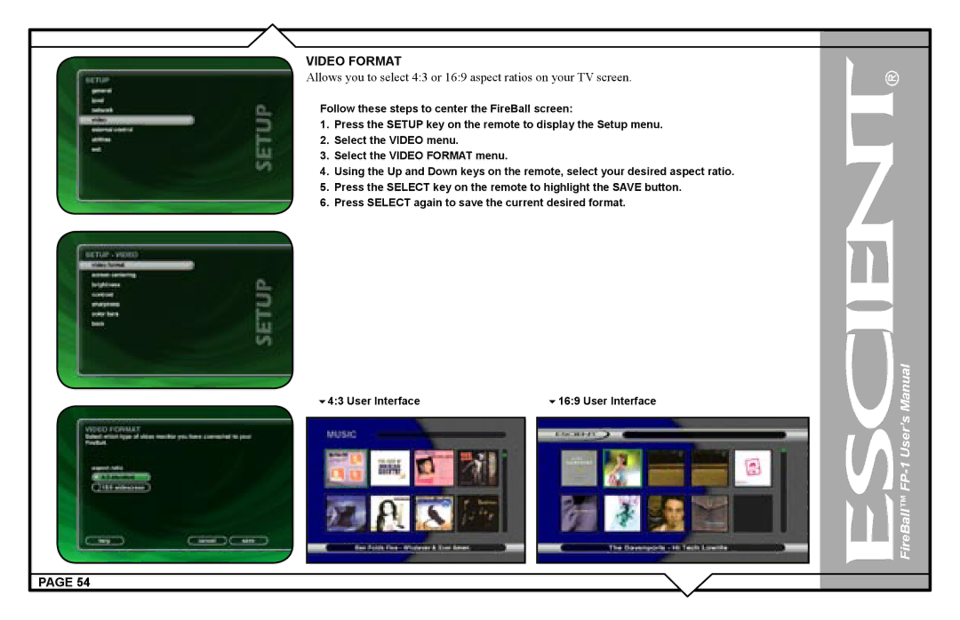 Escient FP-1 user manual Video Format 