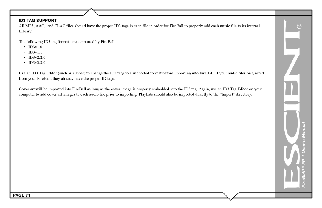 Escient FP-1 user manual ID3 TAG Support 
