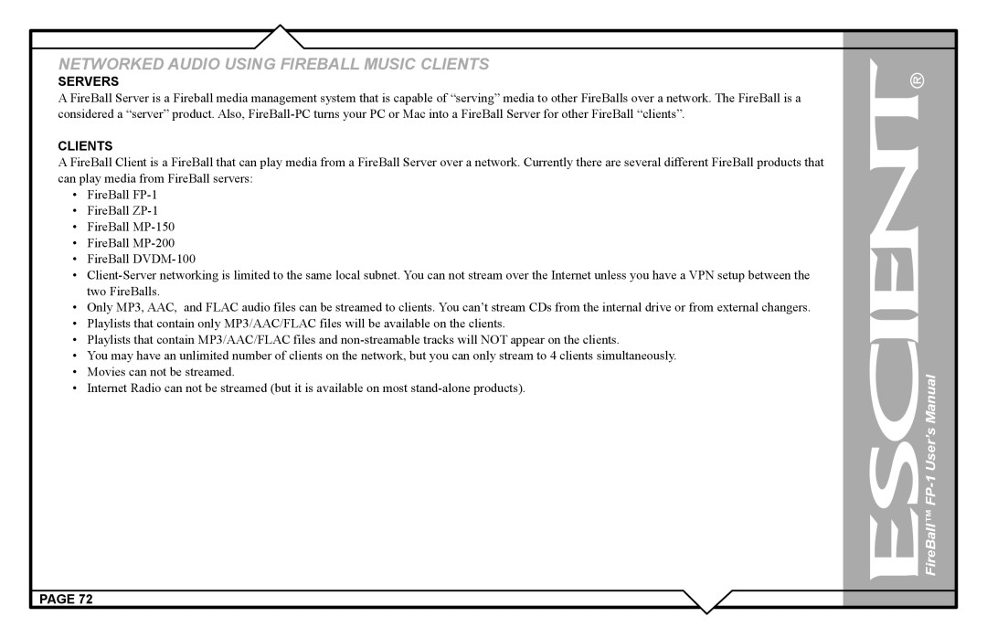 Escient FP-1 user manual Servers, Clients 