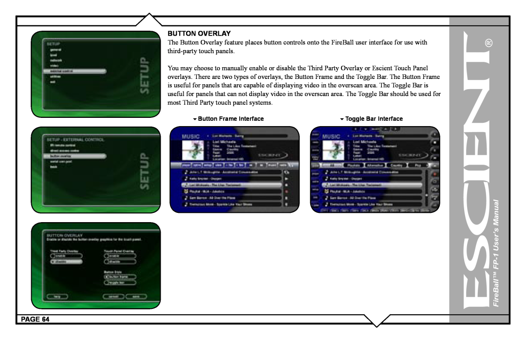 Escient FP-1 user manual Button Overlay, Page, Button Frame Interface 