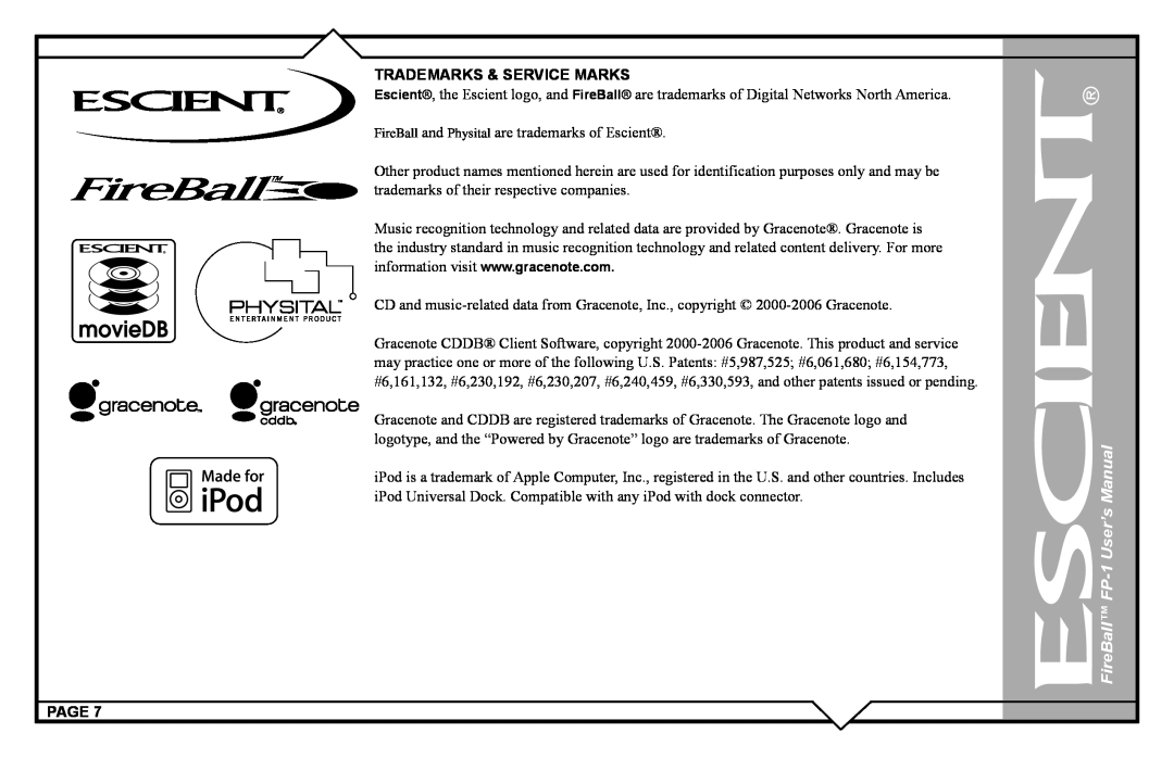 Escient FP-1 user manual FireBall and Physital are trademarks of Escient 