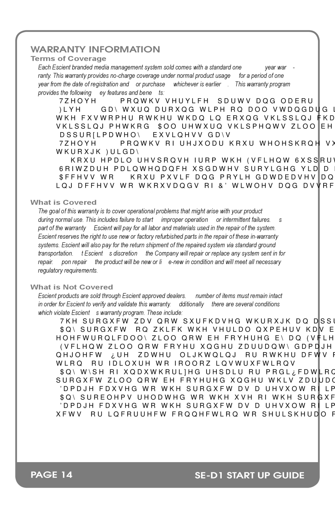 Escient M32002-01A2 manual Warranty Information, Terms of Coverage, What is Covered, What is Not Covered 