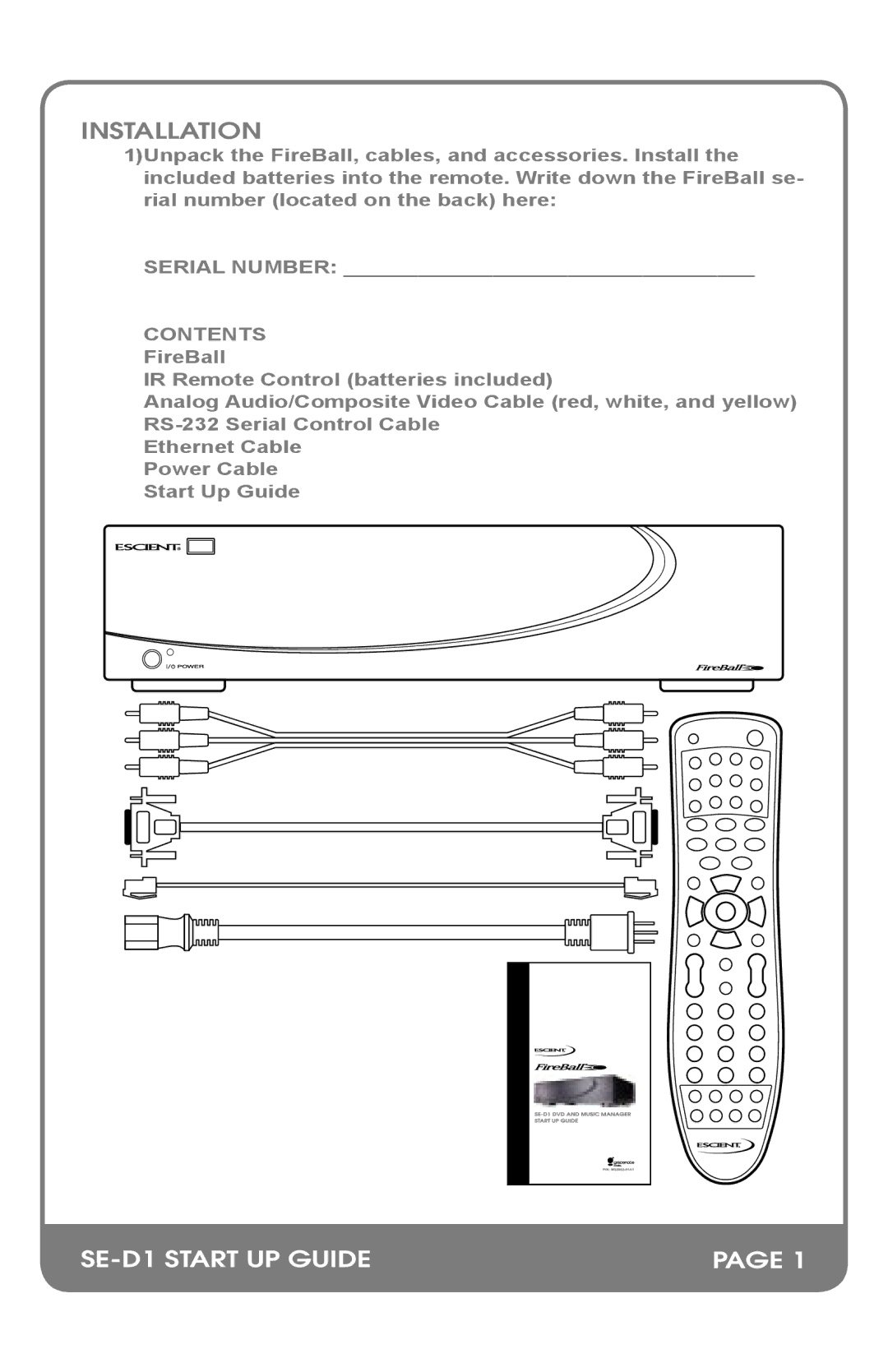 Escient M32002-01A2 manual Installation, SE-D1 Start UP Guide 