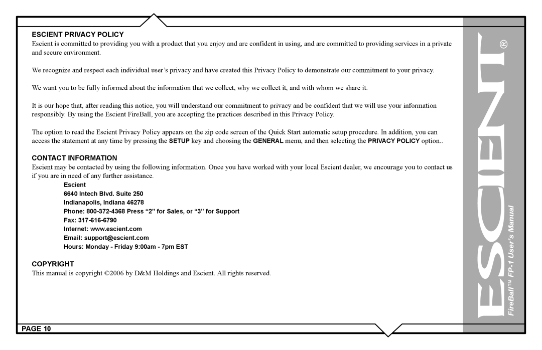 Escient M51001-01A1 user manual Escient Privacy Policy 