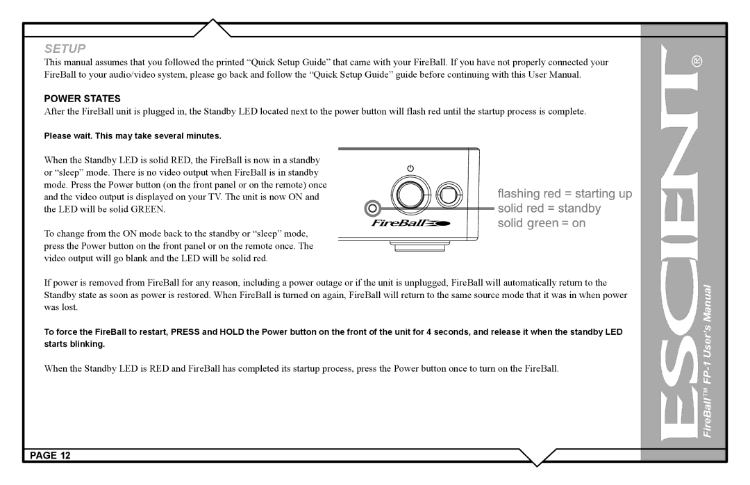 Escient M51001-01A1 user manual Power States 