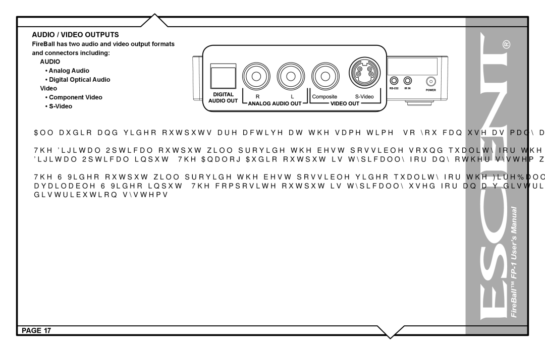 Escient M51001-01A1 user manual Audio / Video Outputs 