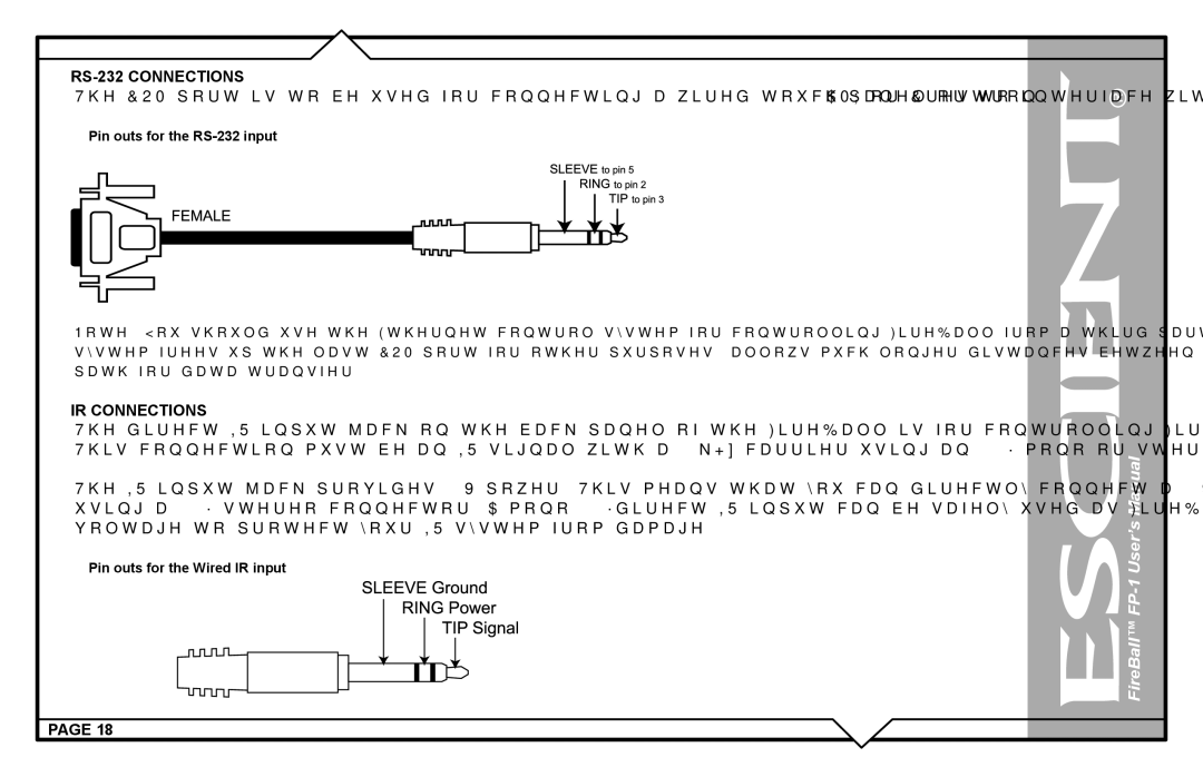 Escient M51001-01A1 user manual Pin outs for the RS-232 input 