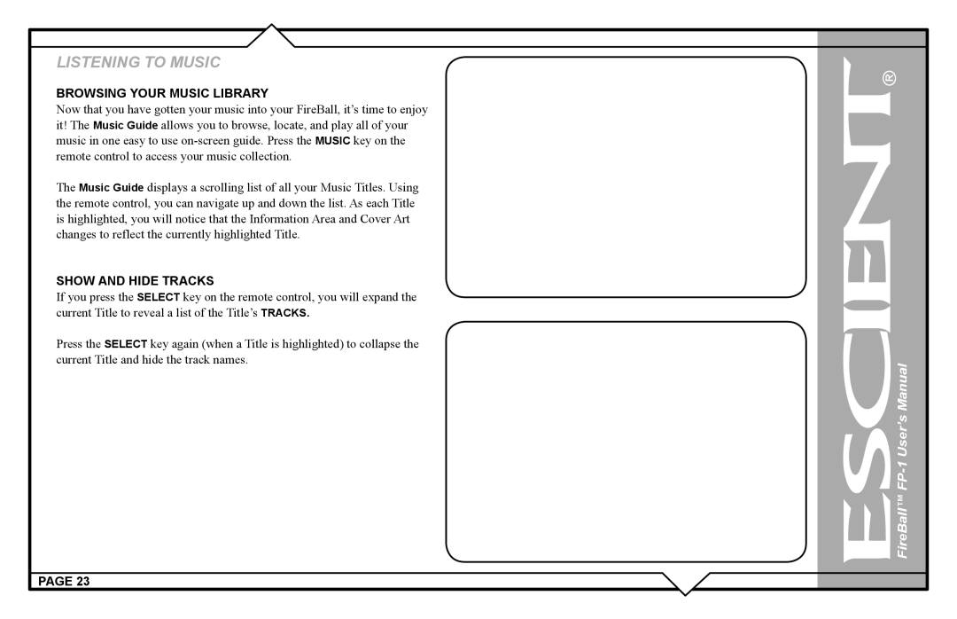 Escient M51001-01A1 user manual Browsing Your Music Library, Show and Hide Tracks 