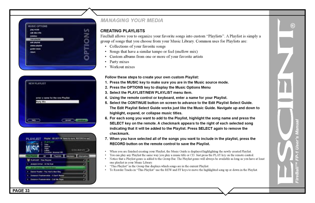 Escient M51001-01A1 user manual Creating Playlists 