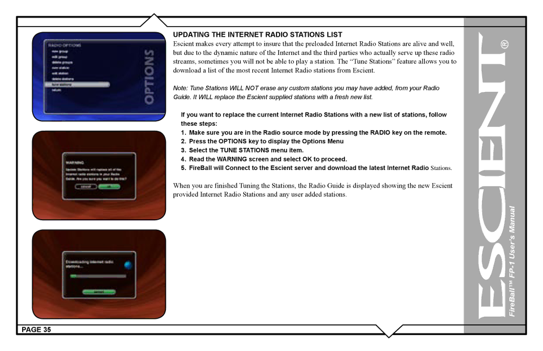 Escient M51001-01A1 user manual Updating the Internet Radio Stations List 