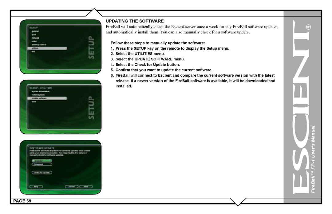 Escient M51001-01A1 user manual Updating the Software 