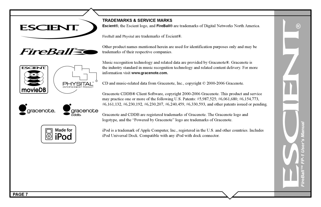 Escient M51001-01A1 user manual FireBall FP-1 User’s Manual 