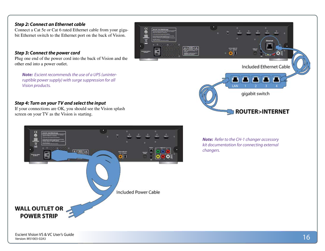 Escient M51003-02A3 manual Connect an Ethernet cable 