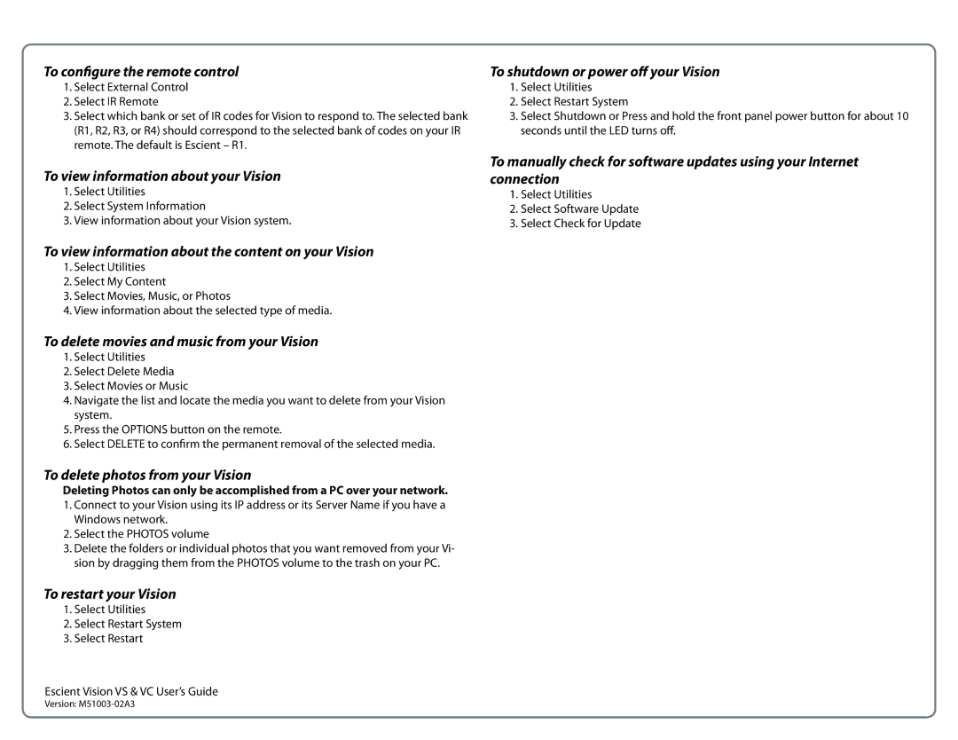 Escient M51003-02A3 manual To configure the remote control 