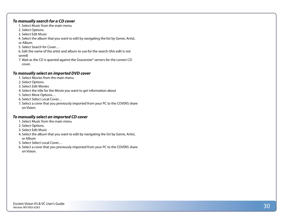 Escient M51003-02A3 To manually search for a CD cover 