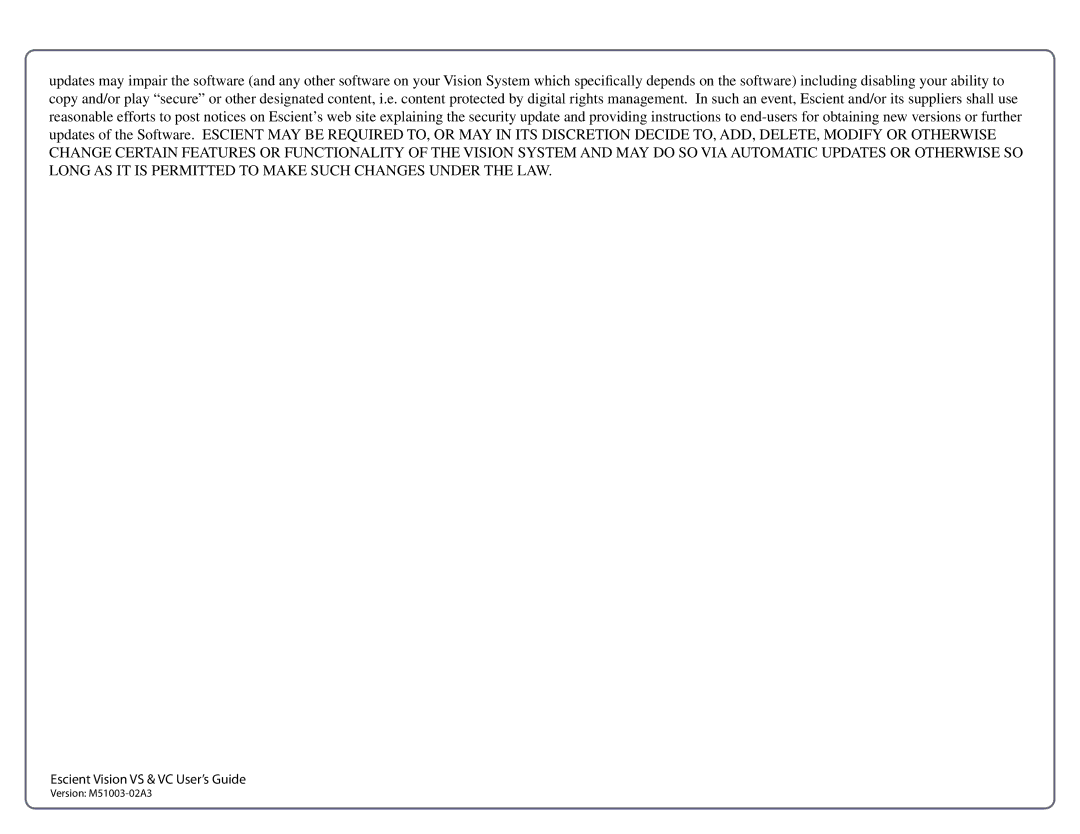Escient M51003-02A3 manual Escient Vision VS & VC User’s Guide 