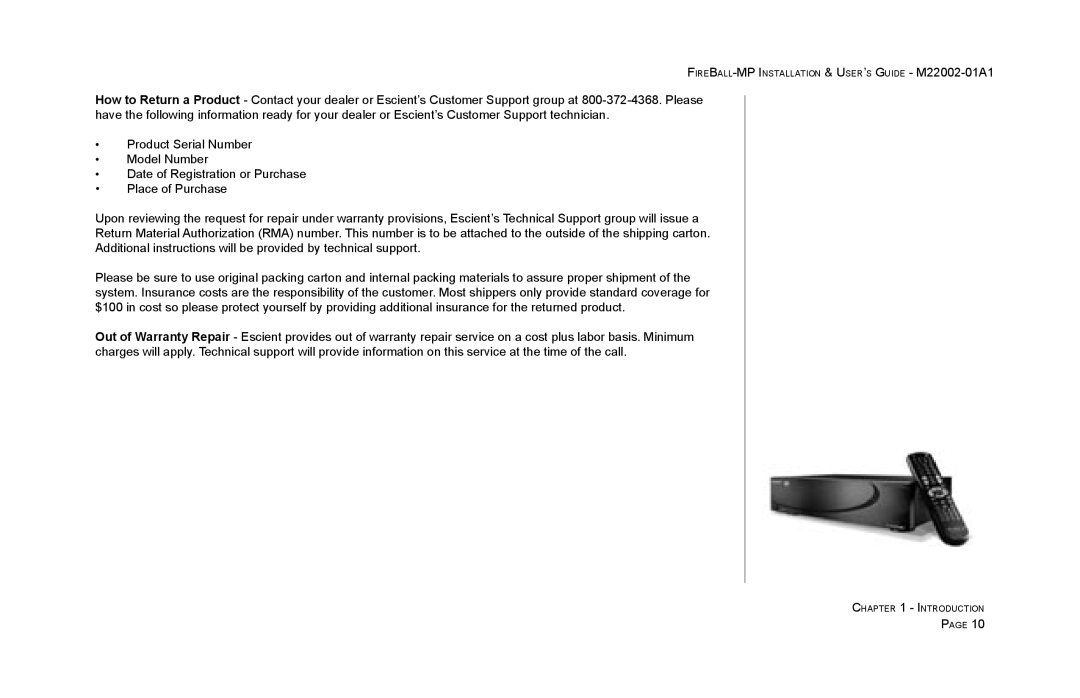 Escient MP-100 manual Introduction 