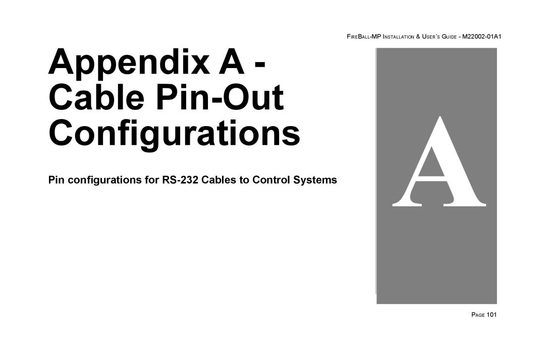 Escient MP-100 manual Appendix a Cable Pin-Out Configurations, Pin configurations for RS-232 Cables to Control Systems 