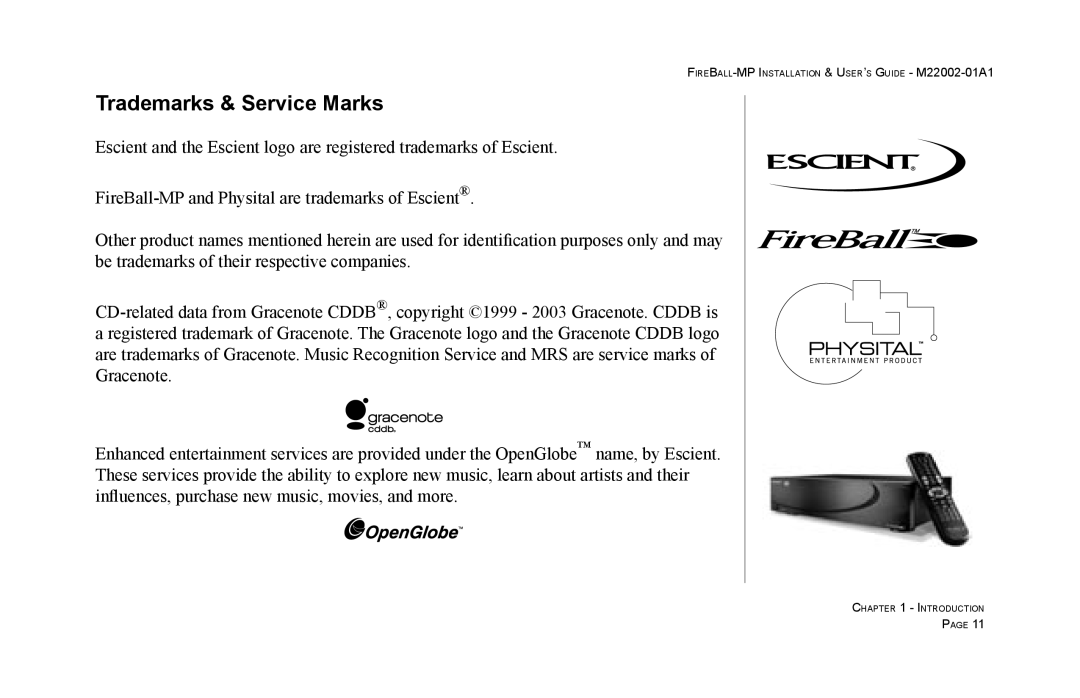 Escient MP-100 manual Trademarks & Service Marks 