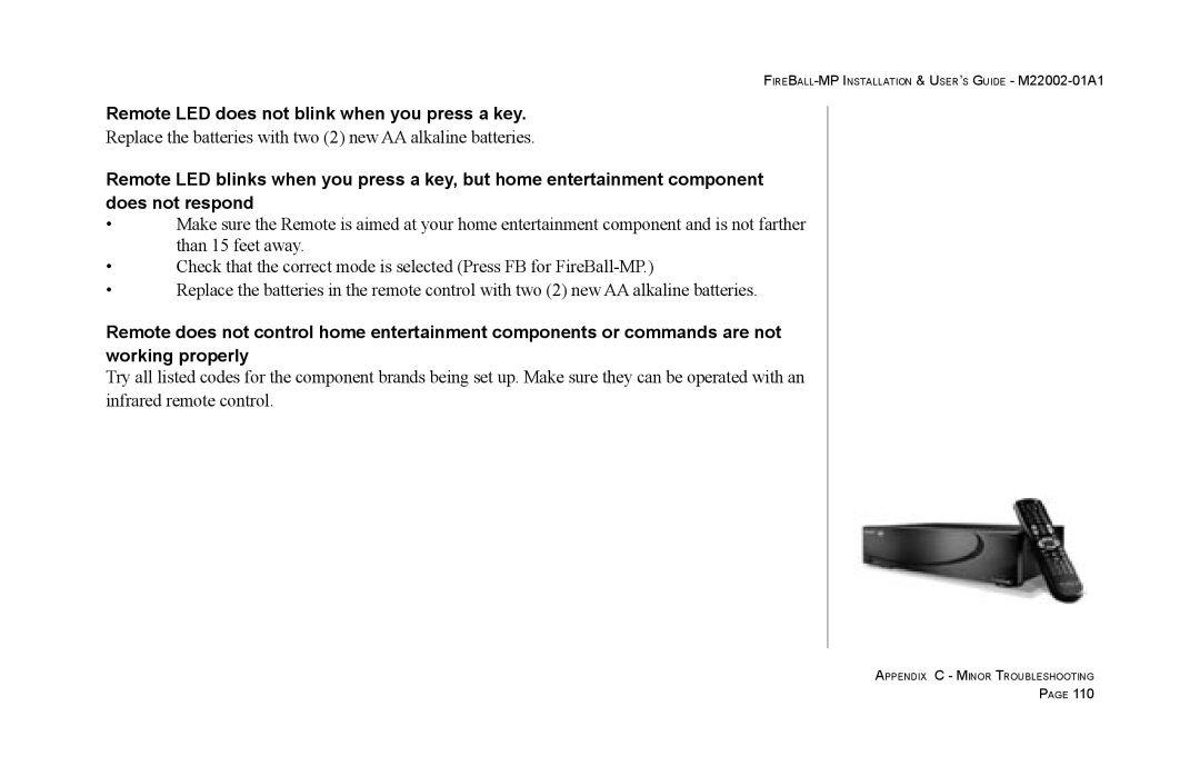 Escient MP-100 manual Remote LED does not blink when you press a key 