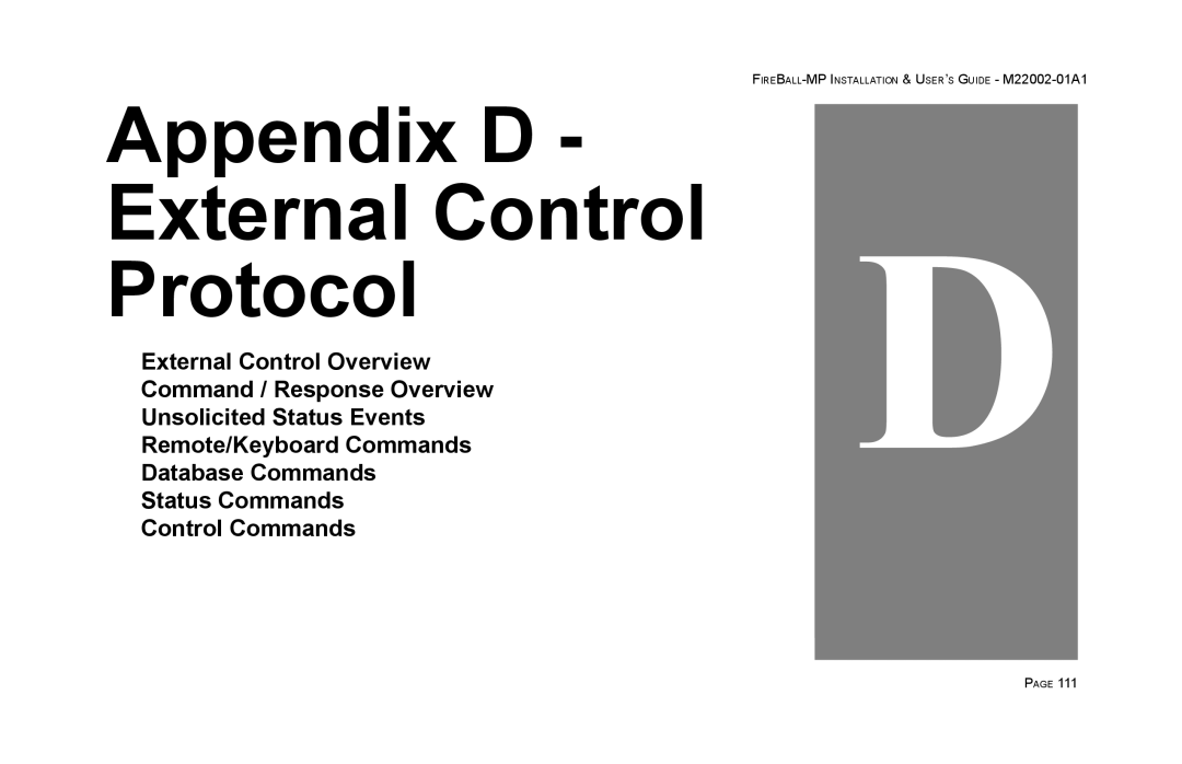 Escient MP-100 manual Appendix D External Control Protocol 