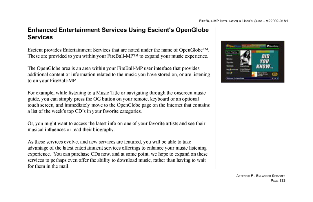 Escient MP-100 manual Enhanced Entertainment Services Using Escients OpenGlobe 