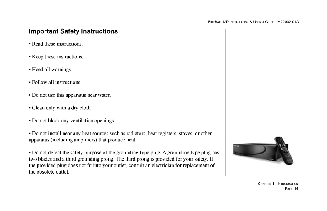 Escient MP-100 manual Important Safety Instructions 