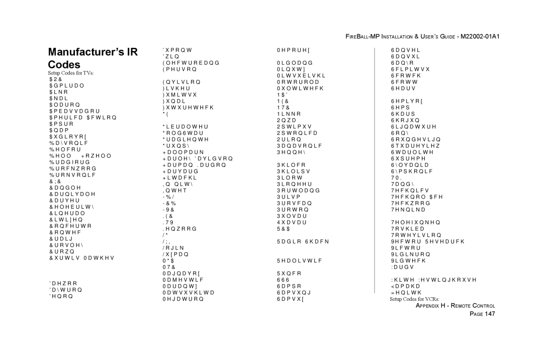 Escient MP-100 manual Setup Codes for TVs AOC 0030, 0019 Admiral 0093, 0463 Aiko 