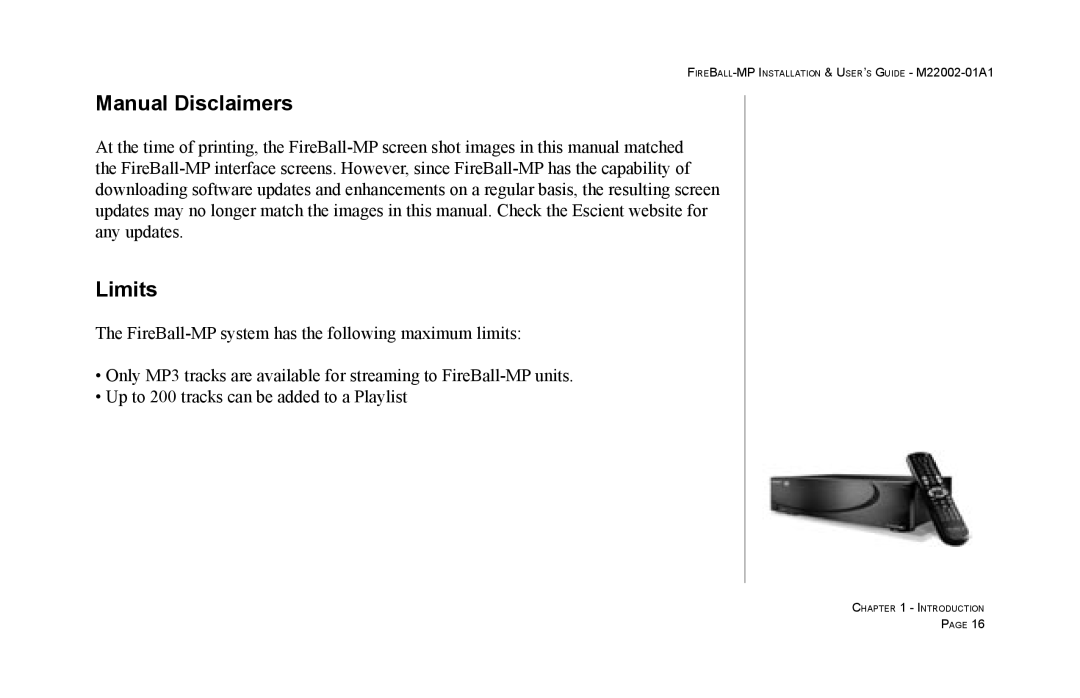 Escient MP-100 manual Manual Disclaimers 