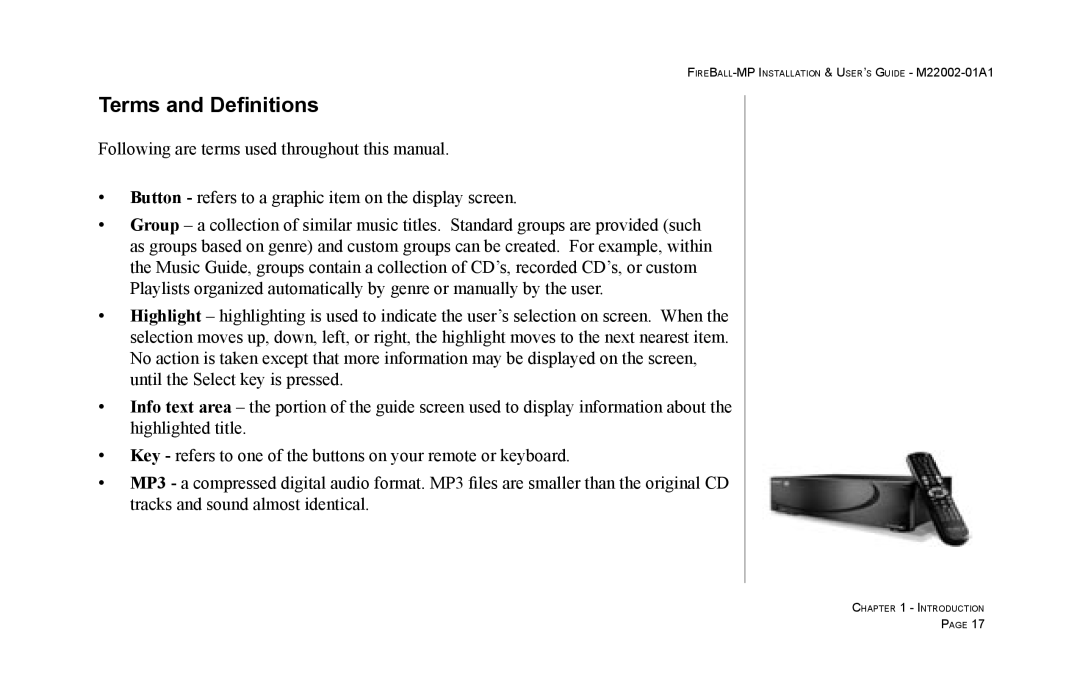 Escient MP-100 manual Terms and Definitions 