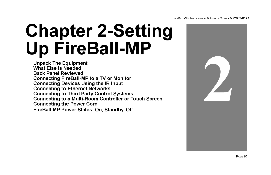 Escient MP-100 manual Setting Up FireBall-MP 