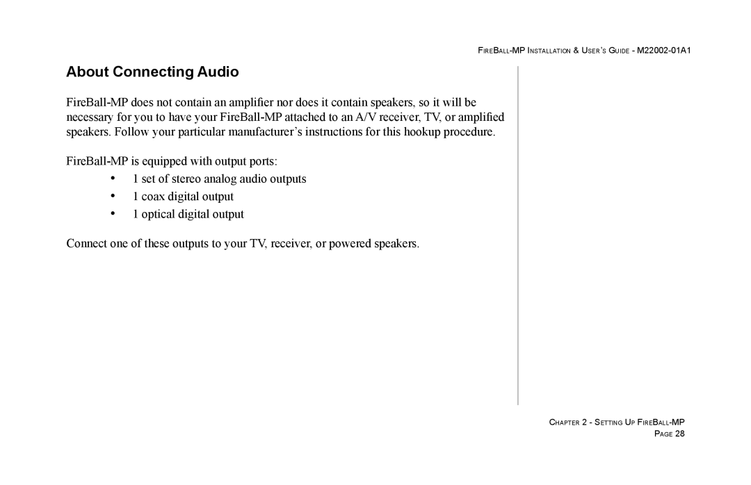 Escient MP-100 manual About Connecting Audio 