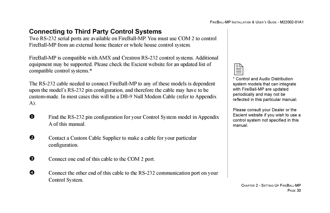 Escient MP-100 manual Connecting to Third Party Control Systems 