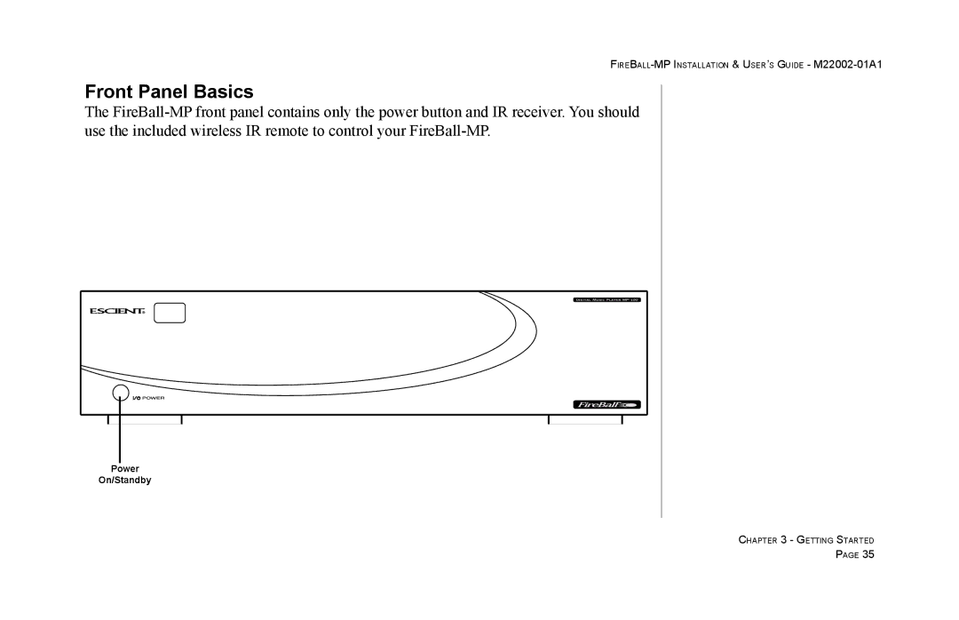 Escient MP-100 manual Power On/Standby 