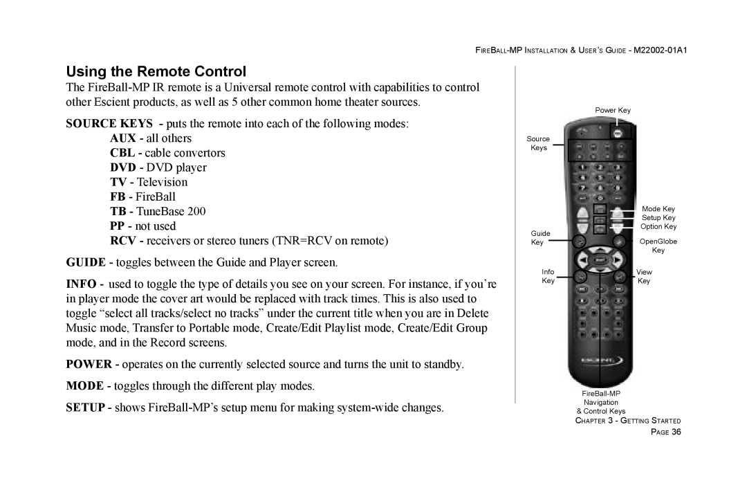 Escient MP-100 manual Using the Remote Control 