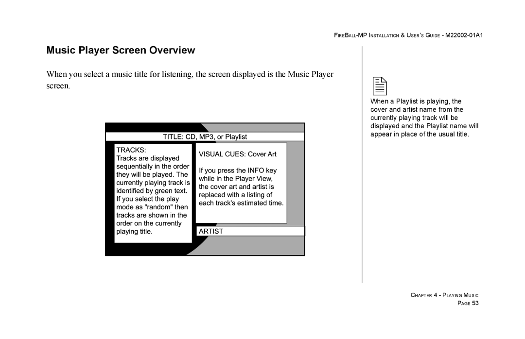 Escient MP-100 manual Music Player Screen Overview 