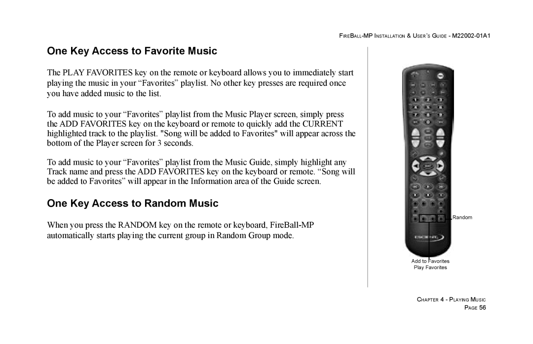 Escient MP-100 manual One Key Access to Favorite Music, One Key Access to Random Music 