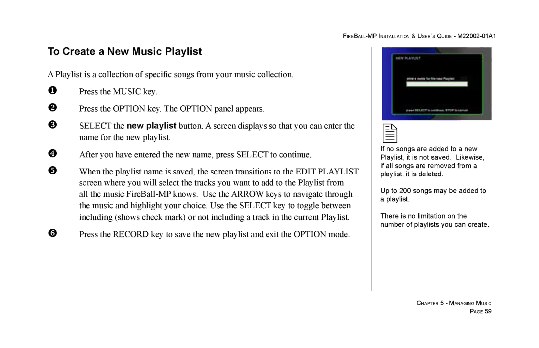 Escient MP-100 manual To Create a New Music Playlist 