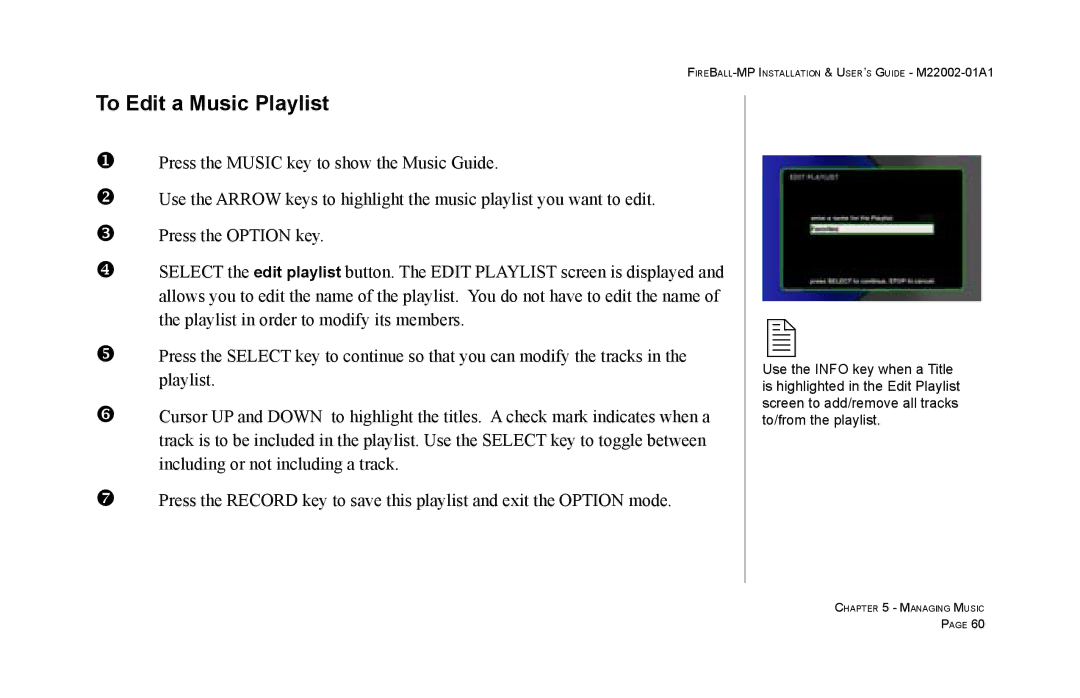 Escient MP-100 manual To Edit a Music Playlist 