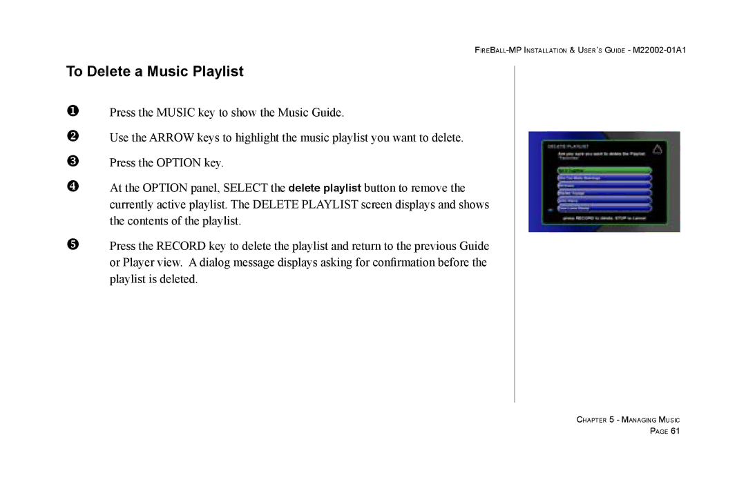 Escient MP-100 manual To Delete a Music Playlist 