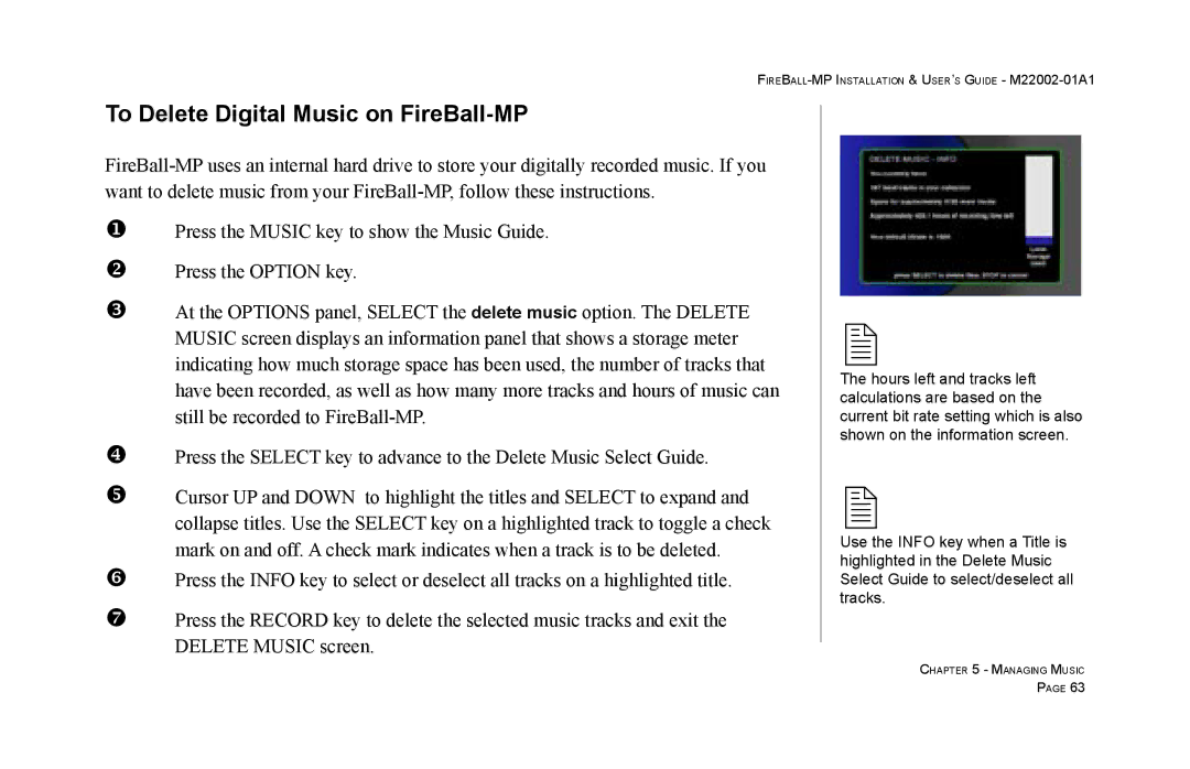 Escient MP-100 manual To Delete Digital Music on FireBall-MP 