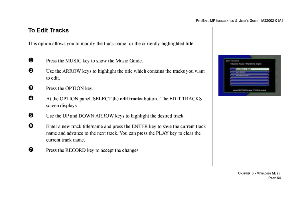 Escient MP-100 manual To Edit Tracks 