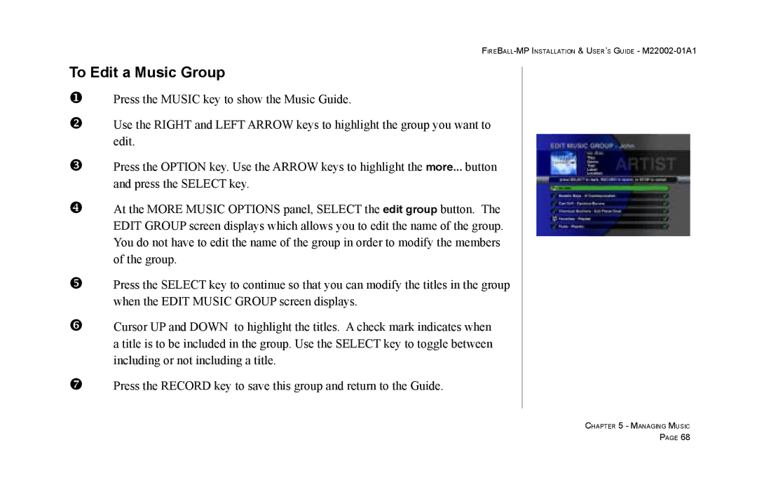 Escient MP-100 manual To Edit a Music Group 