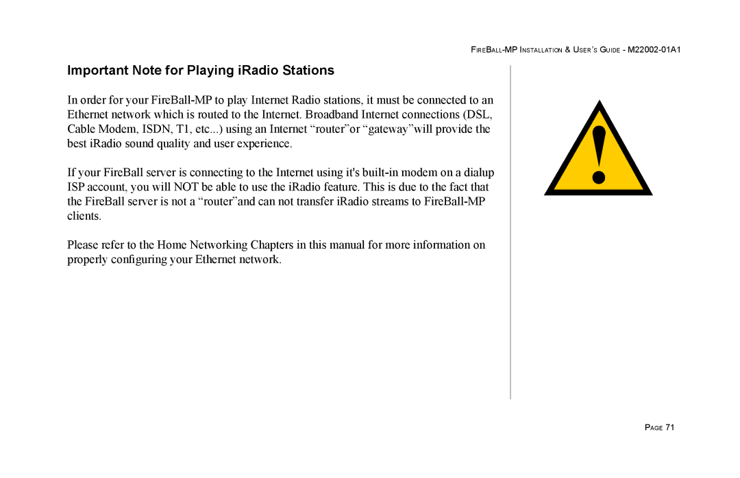 Escient MP-100 manual Important Note for Playing iRadio Stations 