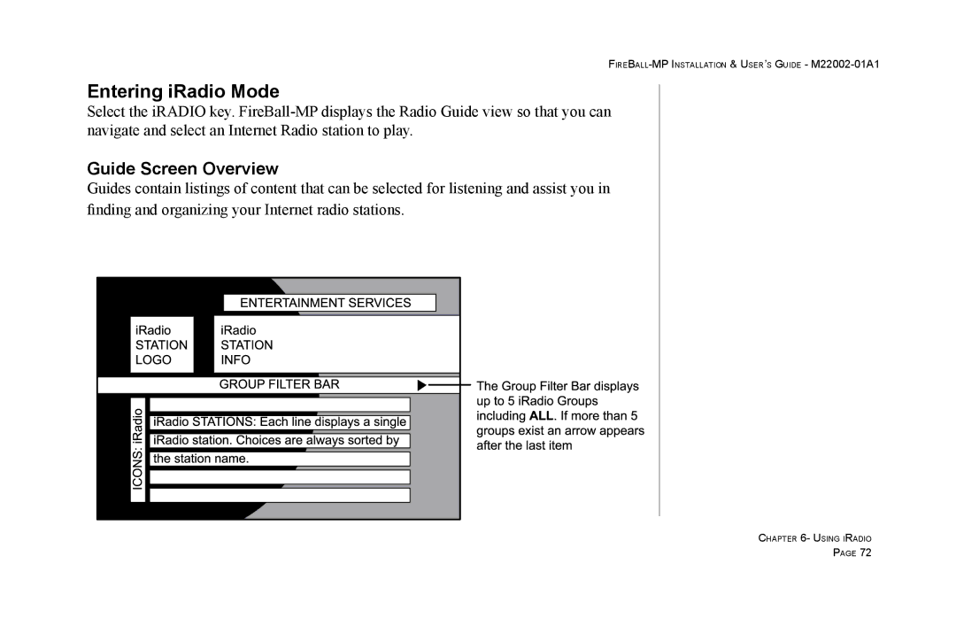 Escient MP-100 manual Entering iRadio Mode 