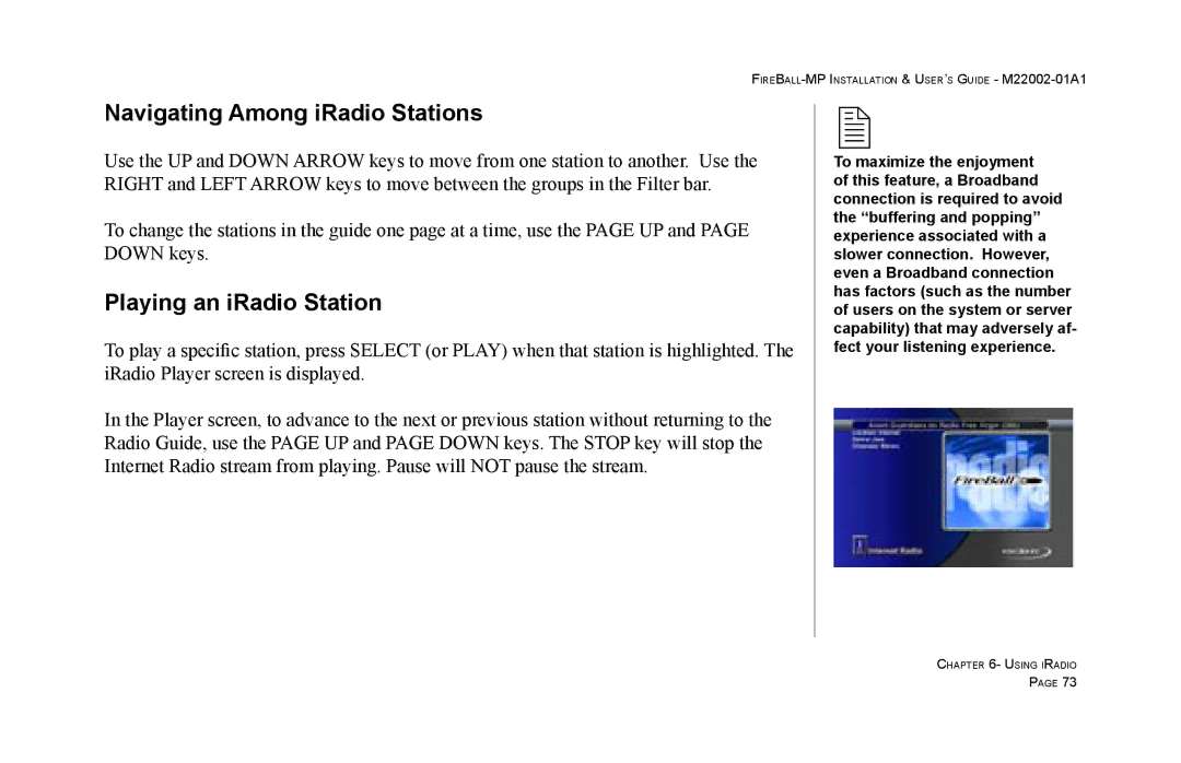 Escient MP-100 manual Navigating Among iRadio Stations 