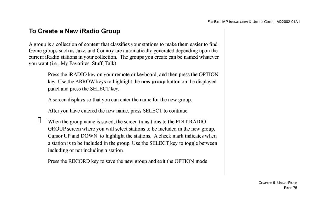 Escient MP-100 manual To Create a New iRadio Group 