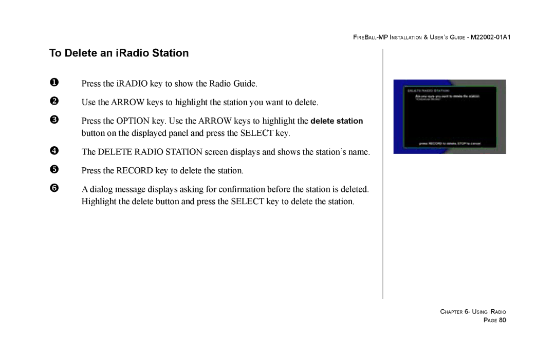 Escient MP-100 manual To Delete an iRadio Station 